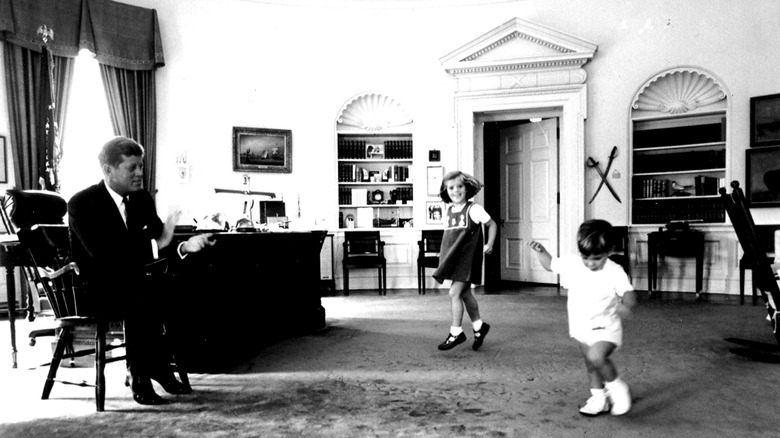 JFK in the Oval Office with Caroline and John Jr