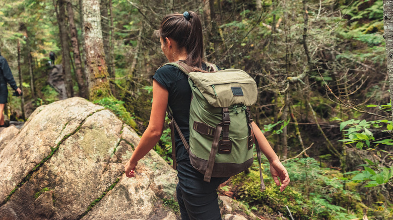 Hiker walking through Alaskan forest