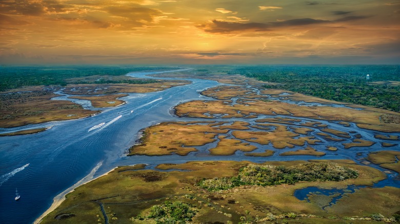 Sunset over Florida Everglades coastline