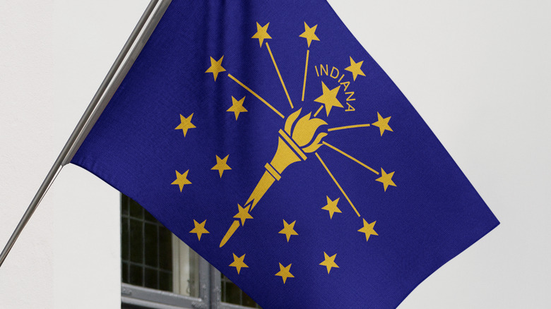 Indiana state flag outside home