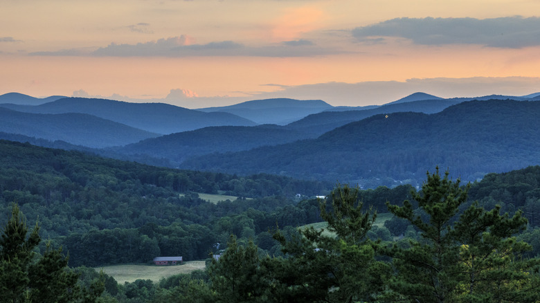 Vermont orange dawn, green mountains