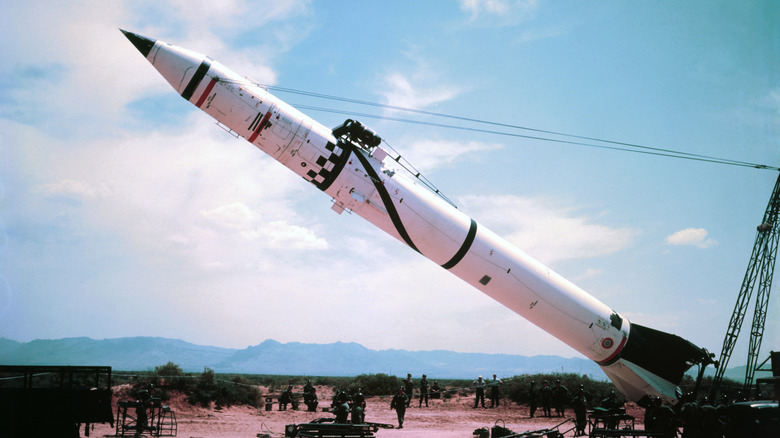 IRBM being hoisted into position