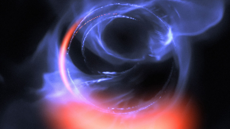 Simulation of material orbiting a black hole.