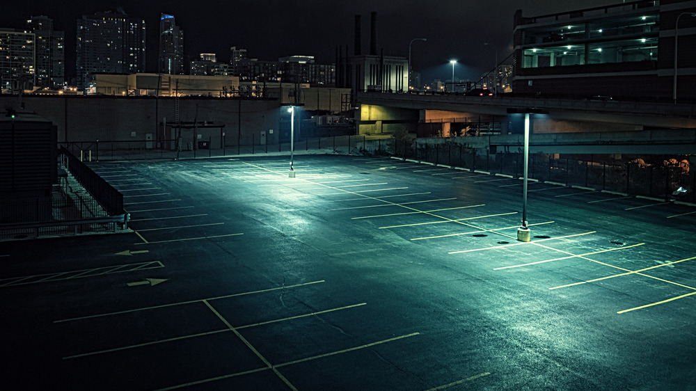 empty parking lot at night