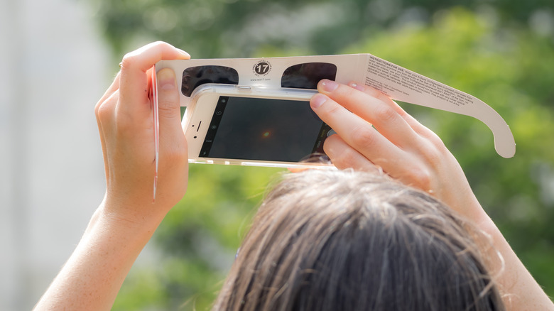 Using a phone camera through eclipse glasses