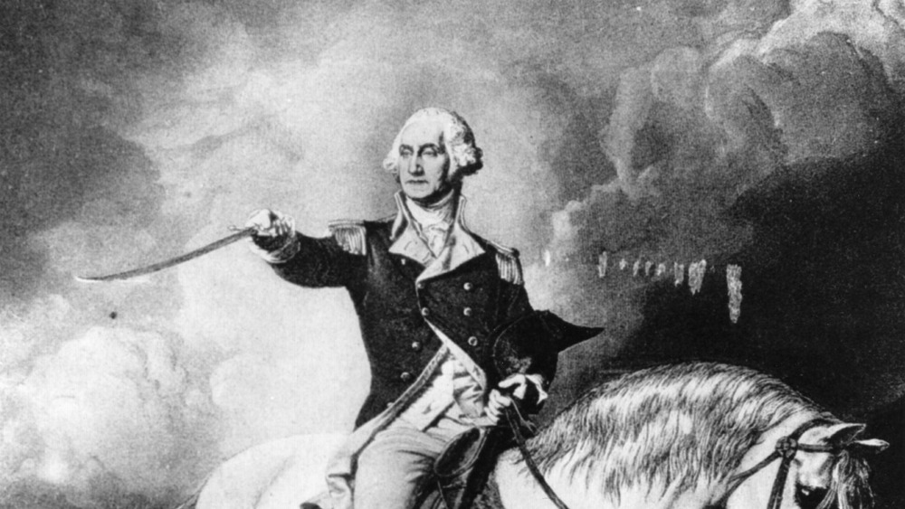 Drawing of George Washington on horseback.