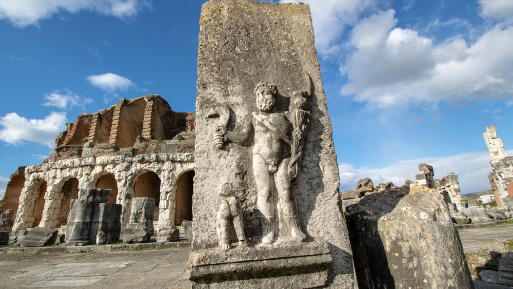 Statue relief of a gladiator, Roman amphitheater in Capua