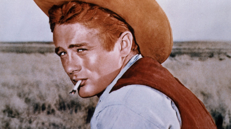 James Dean smoking cigarette in cowboy hat