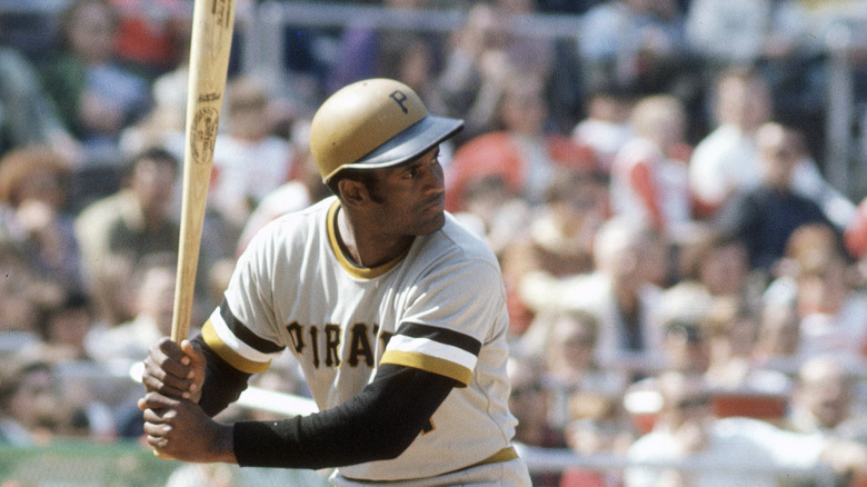 Roberto Clemente waiting for a pitch