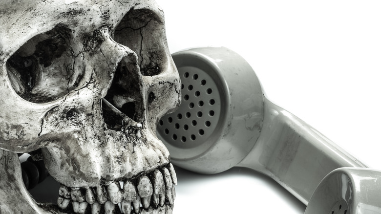 closeup of skull next to a phone