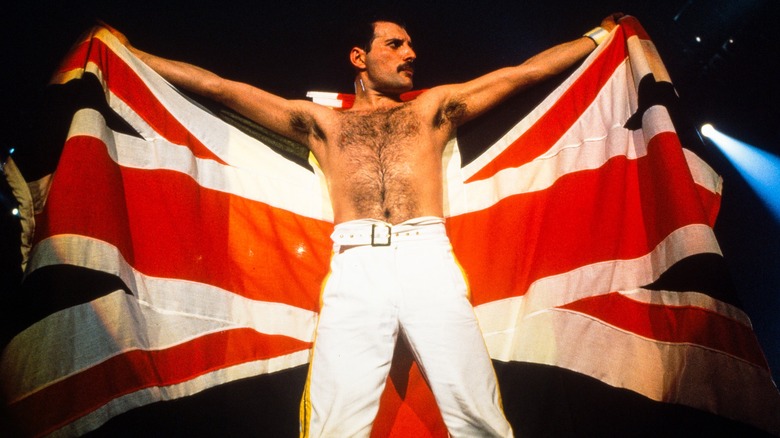 Freddie Mercury holding British flag