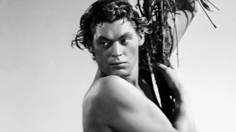 Johnny Weissmuller on vine as Tarzan