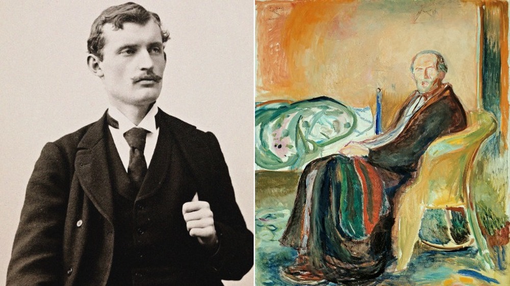 edvard munch self-portrait next to his painting of spanish flu