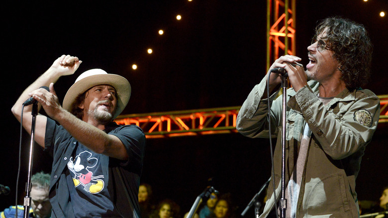 Eddie Vedder and Chris Cornell performing on stage