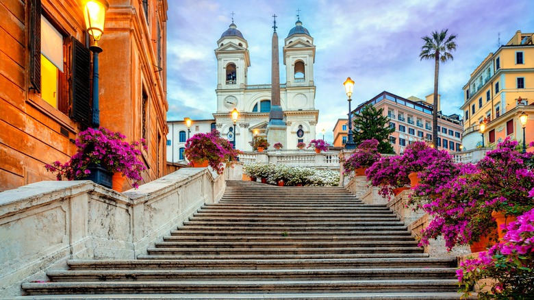 The Spanish Steps with magenta flowers