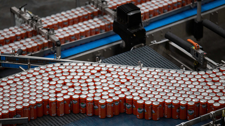 Fanta factory conveyor belt cans