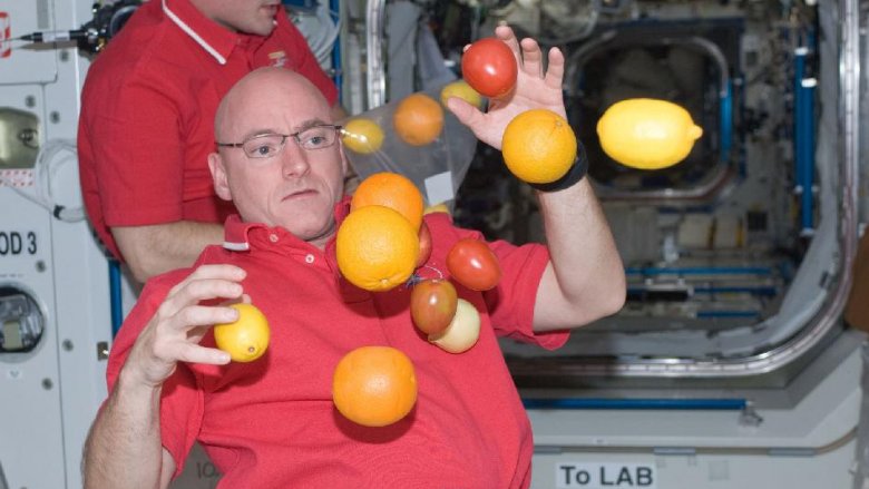 fruit floating in space