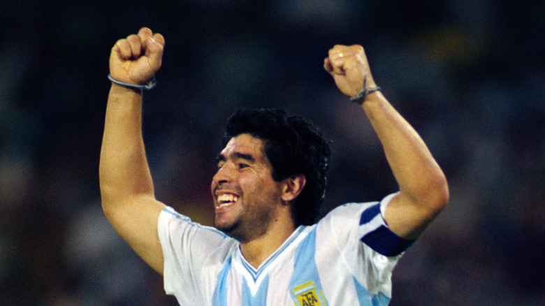 Diego Maradona celebrates in Argentina jersey