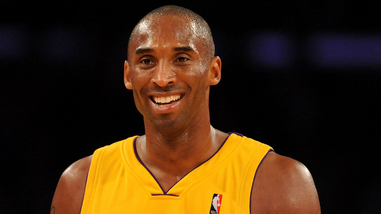 Kobe Bryant smiling in Lakers uniform