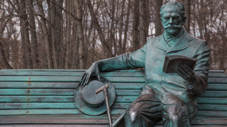 Tchaikovsky statue sitting on bench