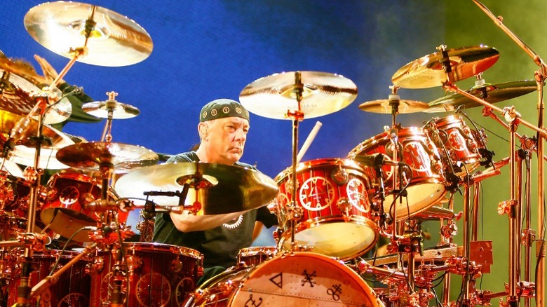 Neil Peart drumming onstage