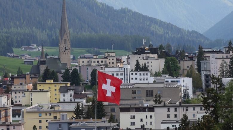 Flag of Switzerland flying