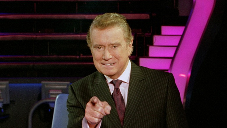 Regis Philbin pointing on set of Who Wants to Be a Millionaire