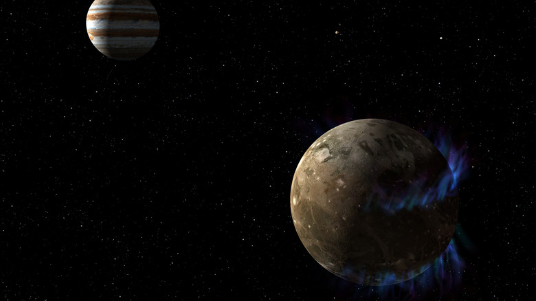 Artist's impression of blue aurorae on Ganymede