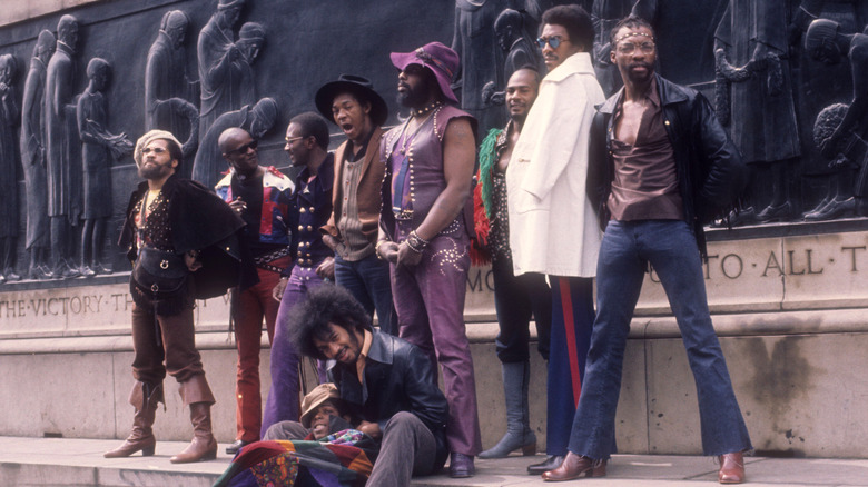 Parliament-Funkadelic posing on stairs