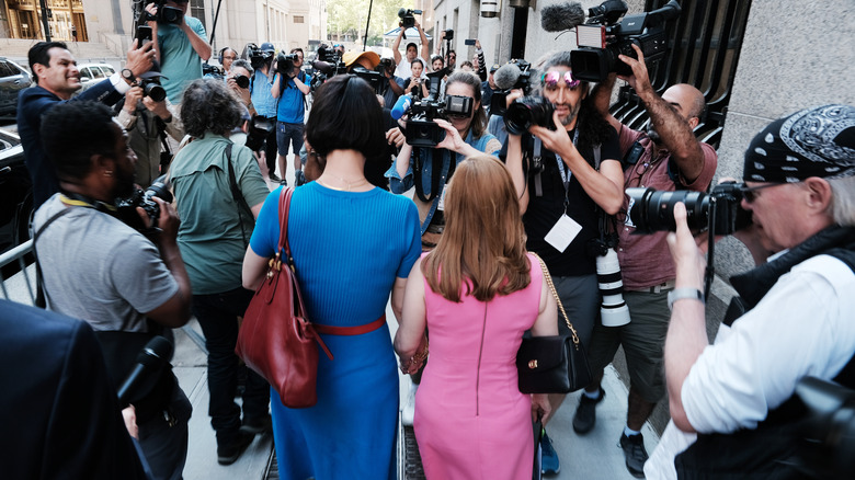 A crowd outside Maxwell's hearing