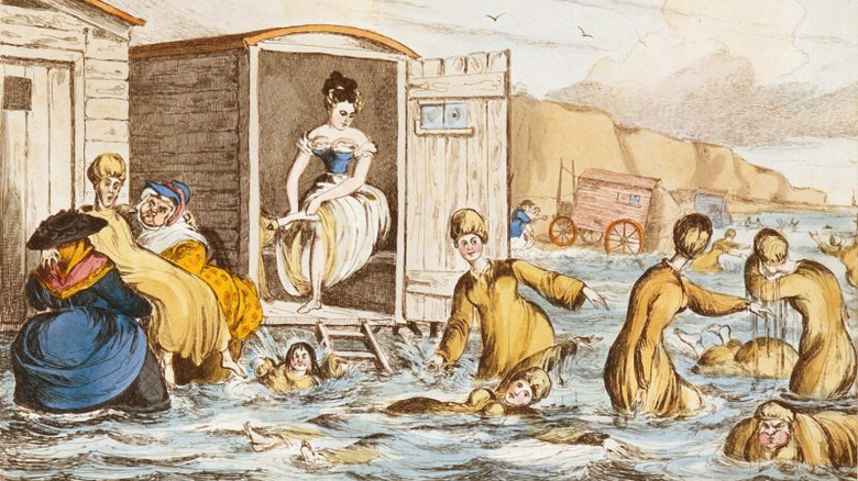 18th century illustration of women and bathing machines