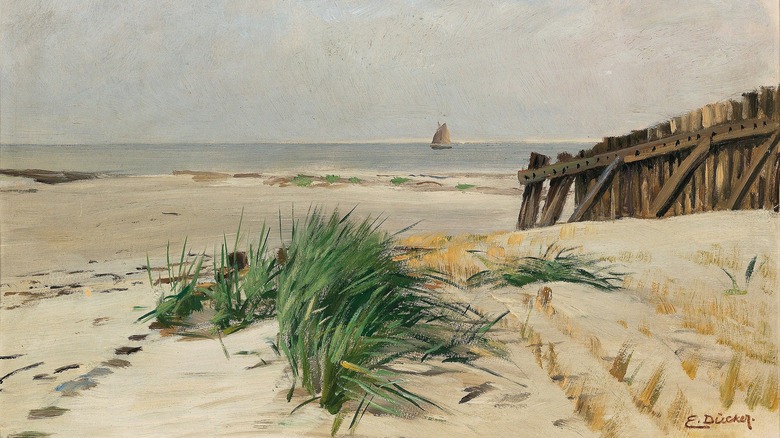 painting of beach with sand dunes