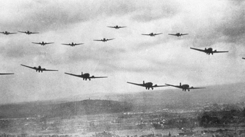 Luftwaffe flying over a city