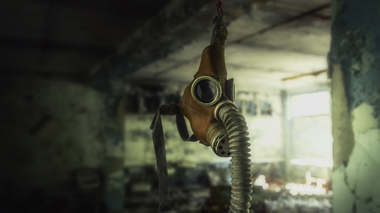 Gas mask hanging at Chernobyl