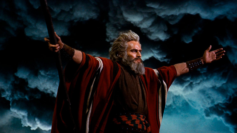 Charlton Heston arms wide in The Ten Commandments