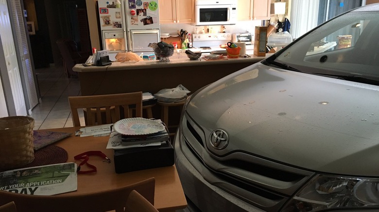 car parked in kitchen