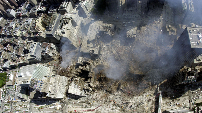 aerial view world trade center collapse