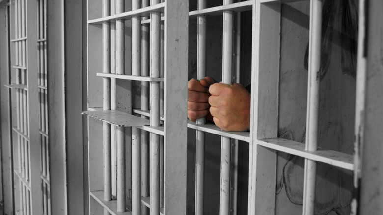 Hands grasp prison bars