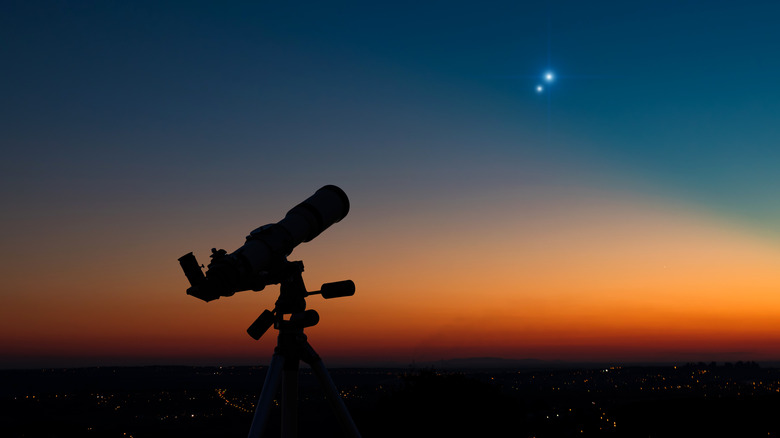 Outdoor telescope pointed at sky