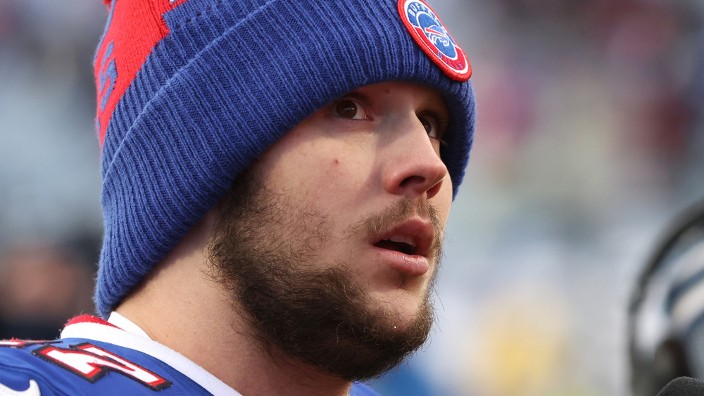 Josh Allen close-up in beanie