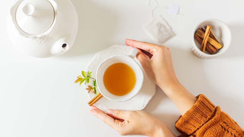 hands holding a cup of tea