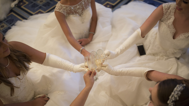 Debutantes prepare for a rehearsal ahead of the Queen Charlotte's Ball at 'One Whitehall Place