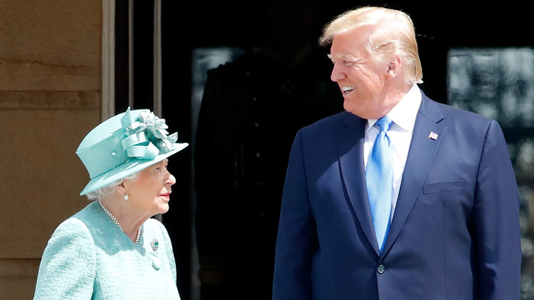 Queen Elizabeth II, then-President  Trump