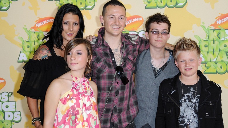 Chester Bennington poses with family