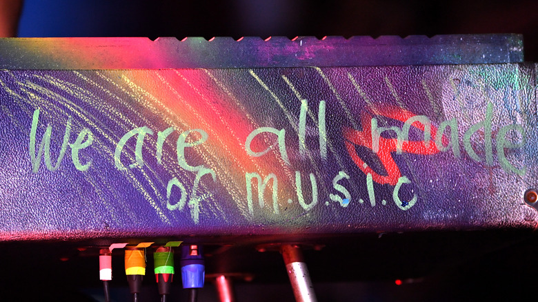 Painted music equipment at Coldplay concert