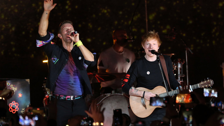 Coldplay playing with Ed Sheeran