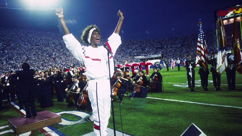 Whitney Houston sings the anthem