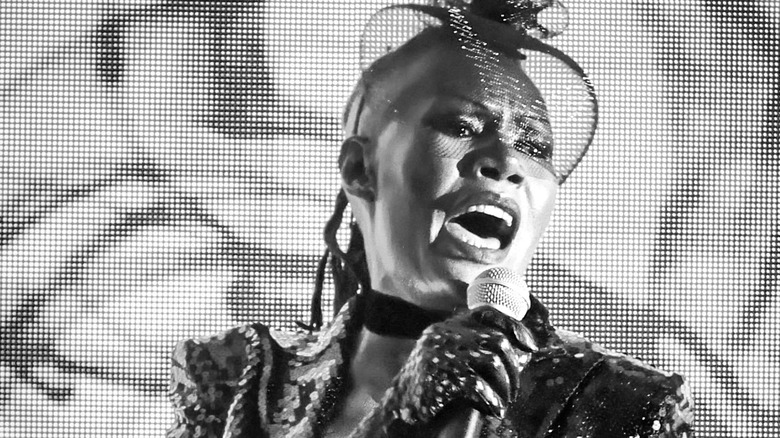 Grace Jones singing on stage