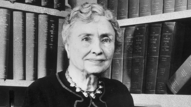 Helen Keller in library