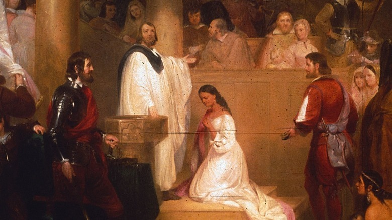 Pocahontas receiving baptism